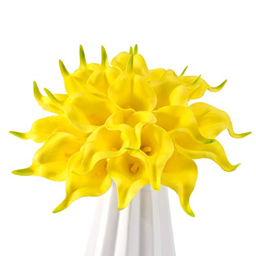 Crafjie 22pcs 13.4 Inch Yellow Lataex Real Touch Artificial Calla Lily Flowers, for Home Decor for Spring Flowers, Home Kitchen, Wedding Decorations, and centerpieces. - color: Yellow