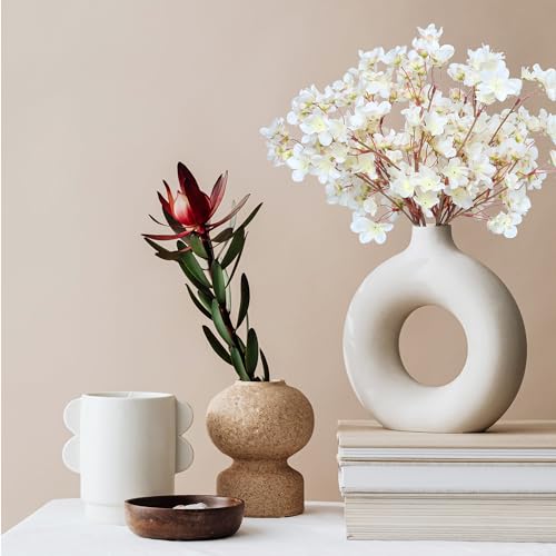 SITUMEIZI 6Pcs Artificial Cherry Blossom Branches Decor Fake Flowers Silk Spring Faux Flowers 16" Bouquet for Home Wedding Bedroom Japanese Decoration DIY Table Centerpiece Arrangement(Ivory White) - color: 6pcs-ivory White, size: 16 Inches