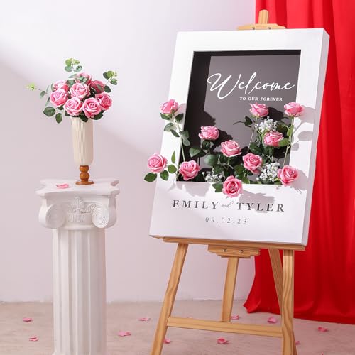 Hawesome 12PCS Artificial Flowers Fake Roses, Realistic Velvet Long Stem Red Roses Bouquet for Wedding Centerpiece Home Decor Party & Valentines (Pink) - color: Pink2