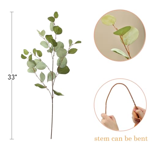 3 PCS Artificial Eucalyptus Stems Long 33" Fake Eucalyptus Leaves Branches for Vase Home Wedding Party Decorations, Green - color: Green*3