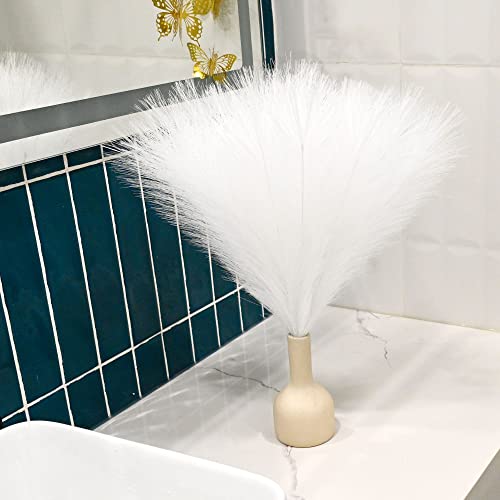 6 PCS Faux Pampas Grass Arrangement - 18"/45cm Artificial Fluffy Pompous Grass Stems for Boho Chic Home and Wedding Decor (White) - color: E1- White