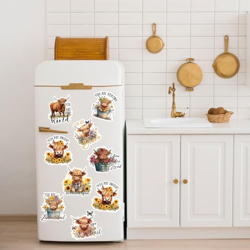 Whaline 12Pcs Highland Cow Refrigerator Magnets You are Enough You are Loved Inspirational Quotes Magnetic Stickers Motivational Magnet Decal Gifts for Graduation Women Men Friends - style: Highland Cow