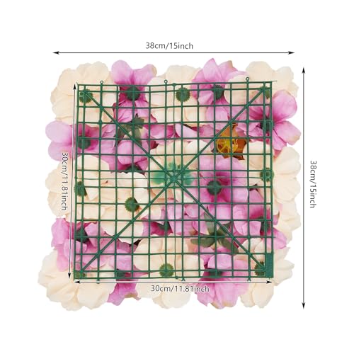 12Pcs Artificial Flower Wall Panel 3D Floral Backdrop Walls 15" X 15" Flower Wall Decor Flower Backdrop Faux Rose Panel for Party Home Background-Champagne, Purple - color: Champagne, Purple, Red