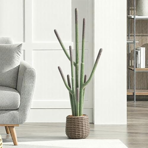 44” Artificial Cactus Plant with Brown Decorative Planter, Realistic Faux Cactus Plants Indoor, Tropical Artificial Cacti Floor Plant for Table Living Room Office Porch Home & Outdoor Decor - size: 44''
