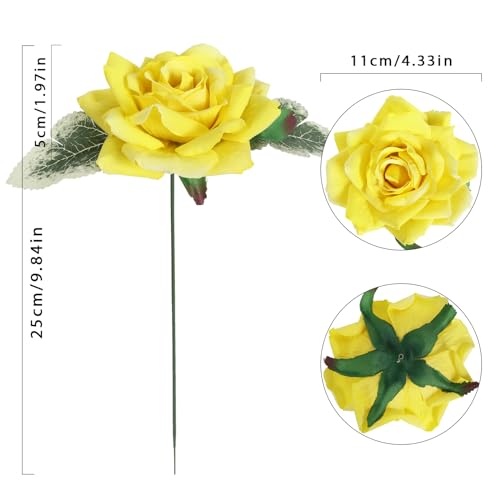 Artificial Flowers - 16pcs Yellow Fake Roses, 4.3" Velvet Roses for Wedding Bouquet, Home Party & Garden Decorations - color: 4.3" Yellow