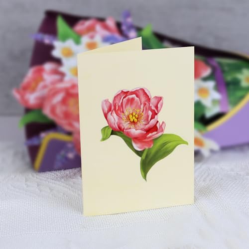 Airpark 3D Pop Up Paper Flowers Bouquet Card 12’‘ with Note & Envelope, Birthday Gifts, Get Well, Thank You, Greeting Cards for Women Mom Wife Friends, Peony Paradise - style: Peony Paradise