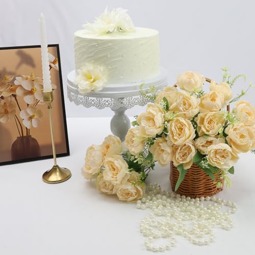 12 Packs Champagne Peonies Artificial Flowers Bulk for Centerpiece | Realistic Silk Flowers, Wedding Decoration, Home Table Centerpiece, DIY Bouquet - color: Champagne