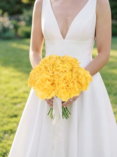IPOPU 6PCS Dark Yellow Real Touch Carnations Artificial Flowers 20'' Realistic Faux Flowers Fake Carnations with Long Stems for Fall Wedding Party Home Table Centerpieces Decor (Dark Yellow) - color: Dark Yellow