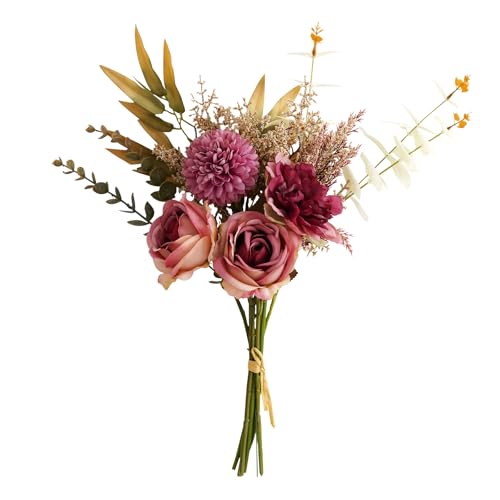 Artificial Flowers Bouquet - Faux Silk Flowers Centerpiece, Realistic Fake Flowers Plants for Home Decor Dining Table, Indoor Vase, Wedding Bouquet Arrangements (Red) - color: Red