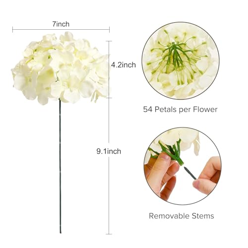 Auihiay 10PCS Hydrangea Artificial Flowers, Faux Champagne Flowers for Wedding Centerpieces, DIY Bouquets, Bridal Shower, Floral Decor Home Decoration with Stems (VASE NOT Included) - color: Champagne