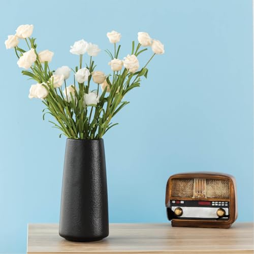 Matte Black Vase - 8" Big Black Ceramic vase for Flower, Simple Vases for Pampas Grass, Minimalist Farmhouse Boho vases for Centerpieces, Home Decor, Bathroom Decor - color: Solid Black, size: Big