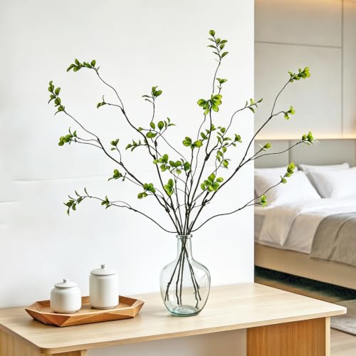 5PCS Artificial Eucalyptus Stems Faux Ficus Branches Fake Greenery for Home Office Wedding Vase Filler Shop Decoration(Green) - color: Green