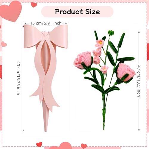 2PCS Valentines Day Gifts Finished Pipe Cleaner Roses,Handmade Pink Rose Bouquet with Bow Gift Box Ready-to-Gift Artificial Flowers for Valentine’s Day, Weddings, Birthdays, Party Decor - color: Rose