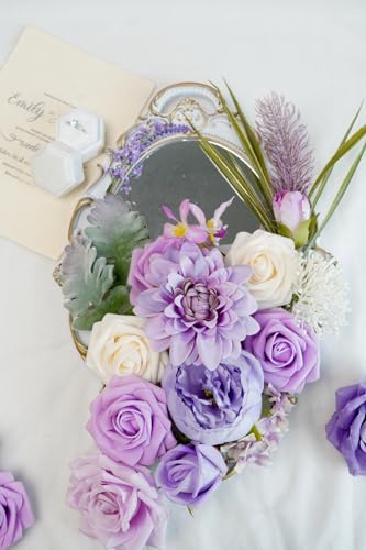 Artificial Flower Combination Box Set Artificial Flower Loose Leaves and Stems DIY Wedding Center Bouquet Bride Wedding Baby Shower（Lavender Lilac） - color: Lavender Lilac