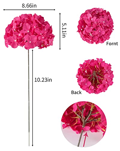 DuHouse 8.7" Silk Hydrangea Flower Heads with Stems Fake Hydrangeas Flowers for DIY Wedding Centerpiece Home Decor,Pack of 6(Fuchsia) - color: Fuchsia