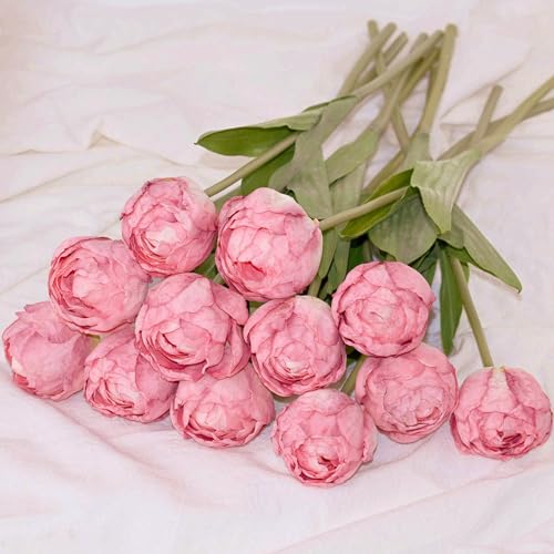 12 Pcs 15 Inch Pink Tulip Artificial Flowers for Home Wedding Decor | Realistic Silk Artificial Tulips, Multilayer Petals, for Home Decor, Wedding Party Floral Arrangements, Table Centerpieces - color: Pink