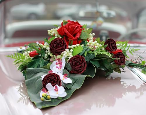 Fake Roses,16PCS Burgundy Flowers Artificial Silk Roses with Stems for Wedding Bouquets Party Bridal Shower Home Decor(Burgundy) - color: Burgundy