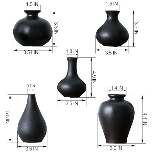 Black Bud Vases, Ceramic Small Vase Set of 5, Mini Vases for Fresh and Dried Flowers, Modern Home Decor, Pottery Centerpiece Table Decorations - color: Black - 5 Pcs