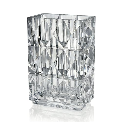 Clear Crystal Flower Vase Heavyweight Glass Centerpiece Modern Rectangular Decorative Vases for Living Room Minimalist Home Decor Securely Packaged 5.1x3.11x7.88 in 1 Pc - color: Clear