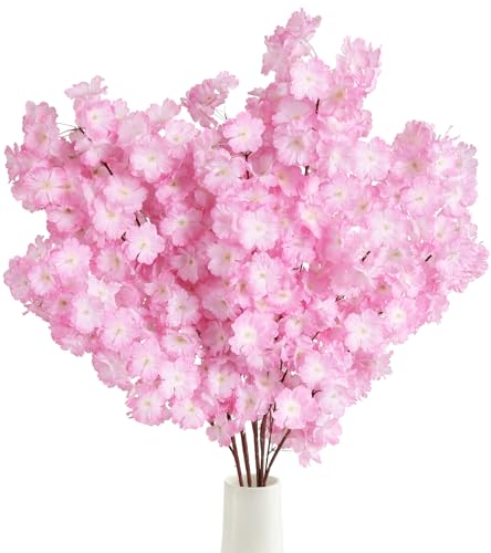 IPOPU Cherry Blossom Branches 43.3in Long Stem Artificial Flowers Cherry Blossom Flowers Pink Silk Flowers Fake Flowers Arrangements for Tall Vase for Wedding Home Bedroom Party Decor (Pink)