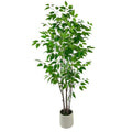 5ft Artificial Ficus Tree with White Plastic Planter | Collapsible trunk structure enables quick assembly and compact space-saving storage - color: Green, size: 5ft