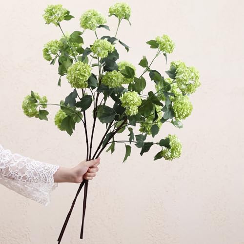4 Pcs 33" Tall Artificial Snowball Hydrangea Flowers, Silk Hydrangeas with 20 Heads Long Stem for Tall Vase Decor, Wedding Table Centerpiece, Outdoor Living Room Arrangement(Light Green) - color: Light Green