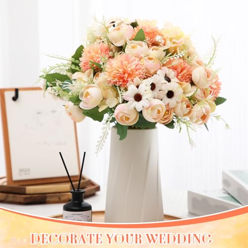 Tigeen Peonies Artificial Flowers Faux Roses Silk Flowers Hydrangea Artificial Bouquet for Wedding Table Centerpiece Floral Vase Home Office Bridal Decor(Champagne,12 Bundles) - color: Champagne