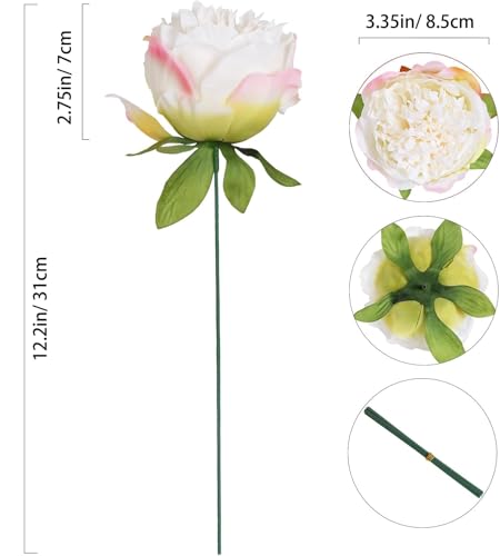 16pcs Peony Artificial Flowers Fake Peonies Bulks Cream White Silk Peonies Flowers Faux Peony Flowers Heads with Stems for Home Wedding Party Festival Baby Shower Decorations (Cream White) - color: Cream White