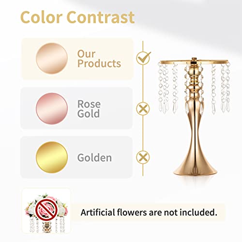 Nuptio 2 Pcs Versatile Metal Flower Arrangement Stand, 13.8in/35cm Height Elegant Wedding Centerpieces Flower Vase, Crystal Flower Stand for Wedding Party Dinner Event Restaurant Hotel Decoration - color: Gold, size: 2 x M