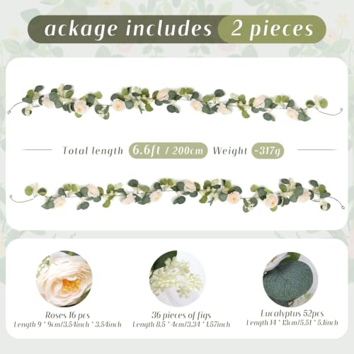MAKHOT 2PCS Eucalyptus Garland, 6.6Ft Artificial Greenery Garlands Flower Decor, Green Spring Garland Wreath Vines Decorations for Table Home Wedding Mantle Party (Champagne) - color: Champagne-2pcs