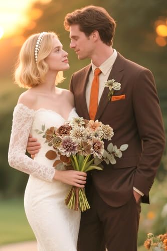 Fake Flower Heads Bulk - Coffee Silk Daisy & Rose Fall Artificial Flower for Crafts, DIY, Graduation Cap, Wedding, Party, Cake Topper, Home Garland Decor - color: Coffee