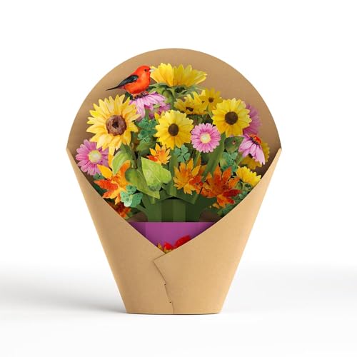 Lovepop Everyday Pop-Up Card for Her and Him - 3D Pop-Up Bouquet Greeting Cards for Men, Women - Sunflower - 12" x 8.5" Floral Bouquet - Blank Note Card Included - color: Golden Sunflower Bouquet