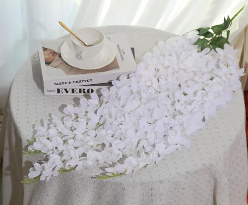 2PCS White Wisteria Hanging Flowers, 2.95ft Wisteria Garland with 5 Branches Realistic Silk Hanging Flowers for Decoration, Wedding Arch, Party Backdrop, and Home Wall Decor - color: White