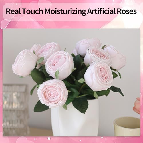 5Pcs Light Pink Real Touch Silk Flowers - Lifelike Roses Peony | Lifelike light pink roses & peonies with soft latex touch, no watering needed. Perfect for wedding bouquets, home decor & DIY - color: Light Pink
