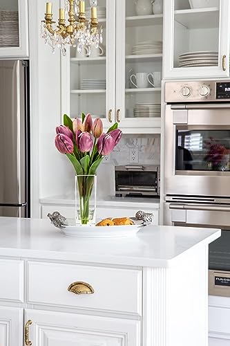 Briful Fake Flowers Artificial Tulip Flower Purple in Clear Vase, Real Touch EVA Tulip Arrangement Suitable for Home Office Fall Decoration, Dining Table Centerpiece - color: Palevioletred