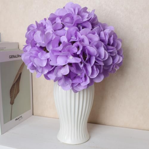 Purple Hydrangea Artificial Flowers Bulk with Stems 64 Pcs | Faux Silk Hydrangeas Flower Heads with Stems for Wedding Arch Table Centerpieces Home Garden Baby Shower Party Decoration - color: Purple