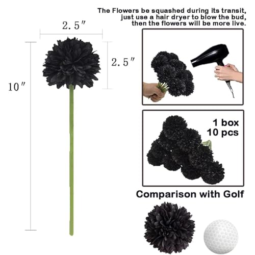 Kimura's Cabin 20Pcs Black Chrysanthemums Artificial Flowers Silk Fake Mums with Stem Ball Flower for Gothic Home Decor Halloween Arrangement Table Centerpiece - color: Black