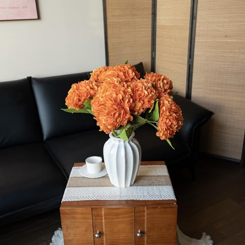 DUYONE 22" Real Soft Touch Hydrangea Artificial Flowers Realistic,Large Long Stem Fake Flowers Full Latex Faux,Wedding Bouquet,Party Home Decor,Garden Office Room Table Centerpieces Orange 3Pcs - color: Orange, size: 3Pcs