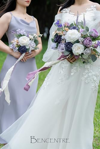 Set of 6 Purple Bridesmaid Bouquet, Lavender Wedding Bouquet,Small Wedding Bouquet,for Marriage Proposal Party and Wedding Ceremony,Anniversary,Artificial Flowers - color: Purple