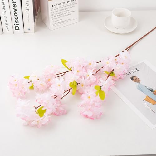 MINGZHE 5pcs Artificial Cherry Blossom Branches Faux Cherry Flowers 39 Inch Peach Branches Silk Tall Stems Fake Flower Arrangements for Home Wedding Table Vase Decor (Champagne) - color: Champagne