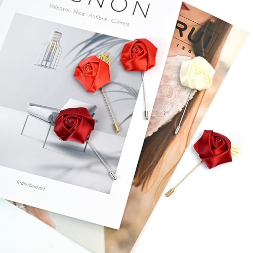 1Pcs Flower Lapel Pins,Rose Pins for Men for Dance,Party,Wedding - color: White