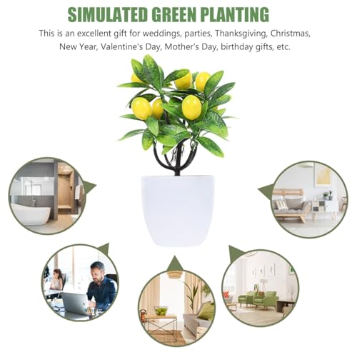PRETYZOOM Artificial Lemon Tree Decor 9.5 Inch Simulated Lemon Branches in Small White Pot Faux Plant for Home Kitchen Table Centerpiece and Party Decoration