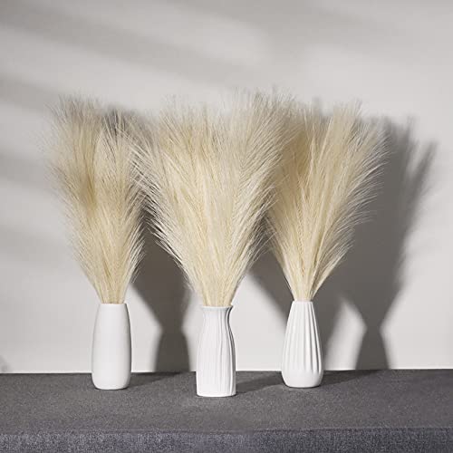 Faux Pampas Grass, 18"/45cm Artificial Pampas Grass Fluffy 6 Stem pompous Grass Flower Arrangement for Boho Home Wedding Decoration (White) - color: White
