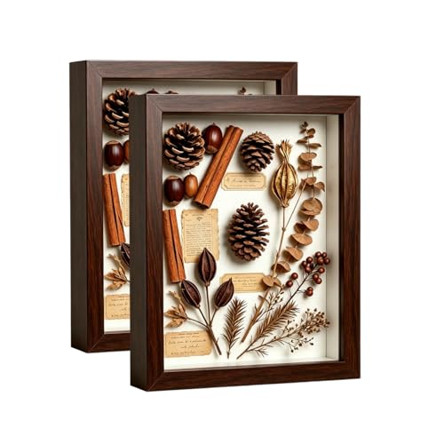 8x10 Shadow Box -2Pack Walnut Color Wooden Deep Picture Frame with Glass Front for Wall Decor | 3D Display Case for Military Medals, Flowers, Photos & Crafts | Easy to Open & Ready to Hang Gift Idea - color: Walnut Color, size: 2Pcs 8X10in