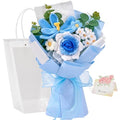 Alecono Crochet Flower Bouquet, Knitted Flowers, Blue Handmade Bouquet of Flowers for Lover Anniversary Birthday Party Mother's Day Graduation Gifts (Include Card) - color: Blue