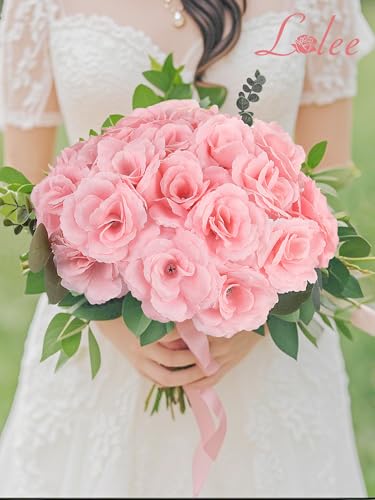 LELEE 108pcs Roses Head Flowers with Stem - Pink Artificial Flowers Rose Bulk - Silk Rose Fake Flower for Wedding Bouquet Valentine's Party Decor DIY Bridal Shower Centerpieces - color: Pink