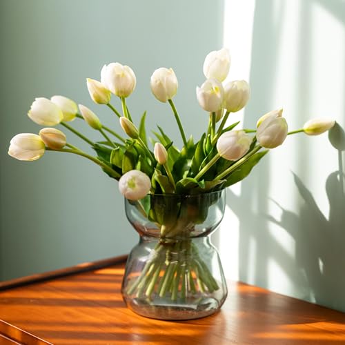 Avoeco 20Pcs Artificial Tulips Flowers Real Touch Latex – Faux Tulips Bouquet for Home Decor, Wedding Centerpieces, Spring Floral Arrangements, Fake Flowers for Vase Decoration (20, White) - color: White