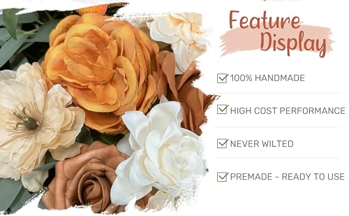 Wedding Arch Flowers with Drapes Kit (Pack of 4) - 2pcs Artificial Terracotta Deluxe Swag with 2pcs Sheer Drapes for Wedding Ceremony Arbor Reception Backdrop Rose Floral Decoration - color: Terracotta