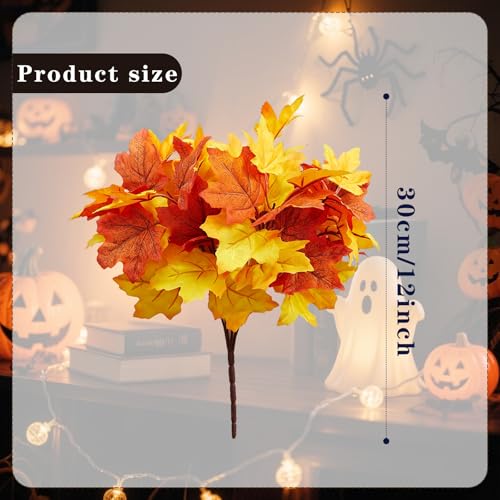6 Pcs Artificial Maple Leaves Branches Fall Flowers 12 Inch Faux Fall Foliage Autumn Stems for Thanksgiving Table Centerpiece Harvest Home Decor Vase Filler - color: Orange 2