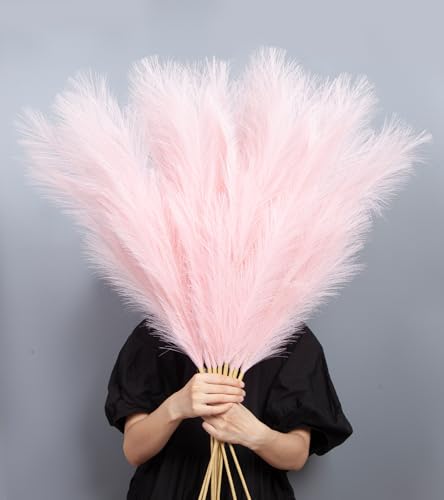 9 Pcs 45" Tall Pampas Grass Pink Decor, Long Stem Artificial Flower Floor Vase Large Faux Floral Pompas Fake Plants Dried Bouquet Arrangement Vase Filler for Boho Home Wedding Decoration - color: 9 Pcs 45" Pink Style